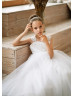 White Lace Tulle Wedding Flower Girl Dress
